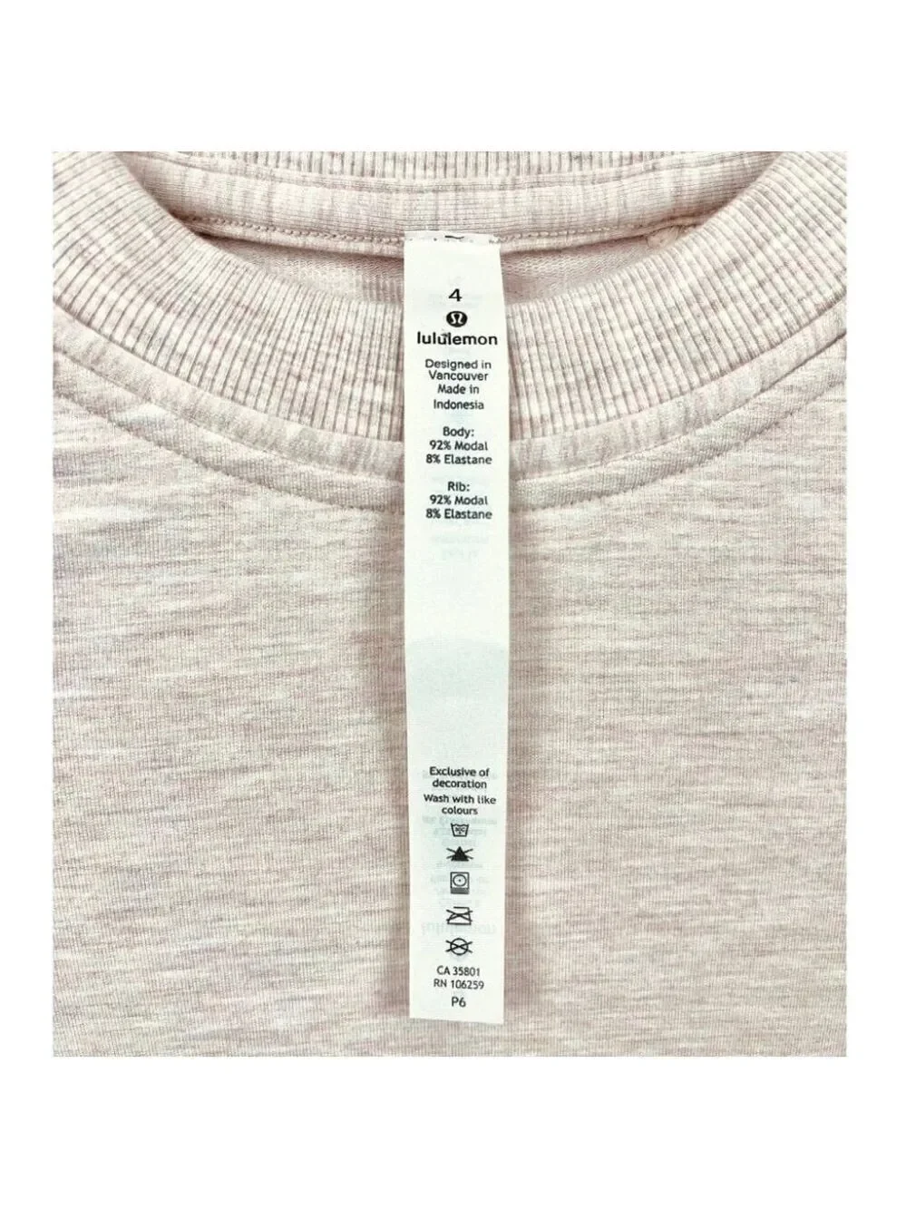 * Lululemon Close Comfort Crewneck in Heathered Pink Bliss Size 4 Like New